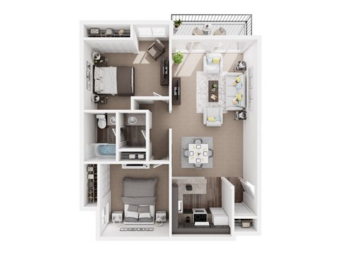 Floor plan for 2 beds, 1 bath, 870 sqft